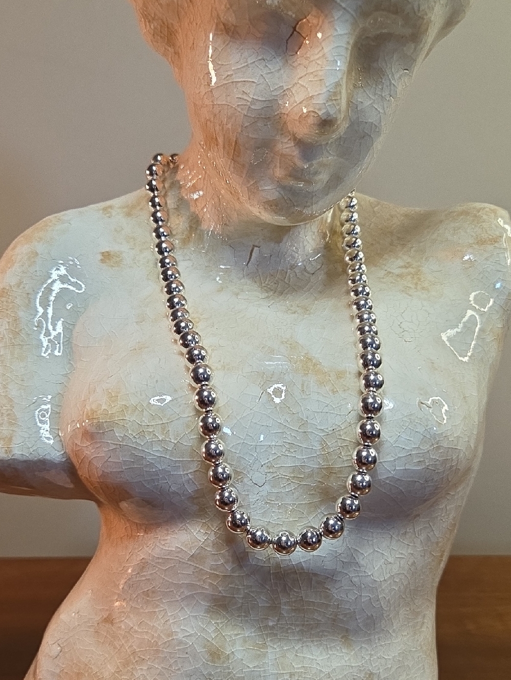 Vintage American Living Silvertone Ball Necklace On Chain 18"